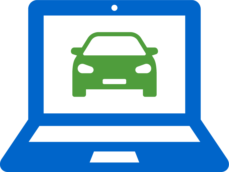 an icon of a computer with a car on the screen